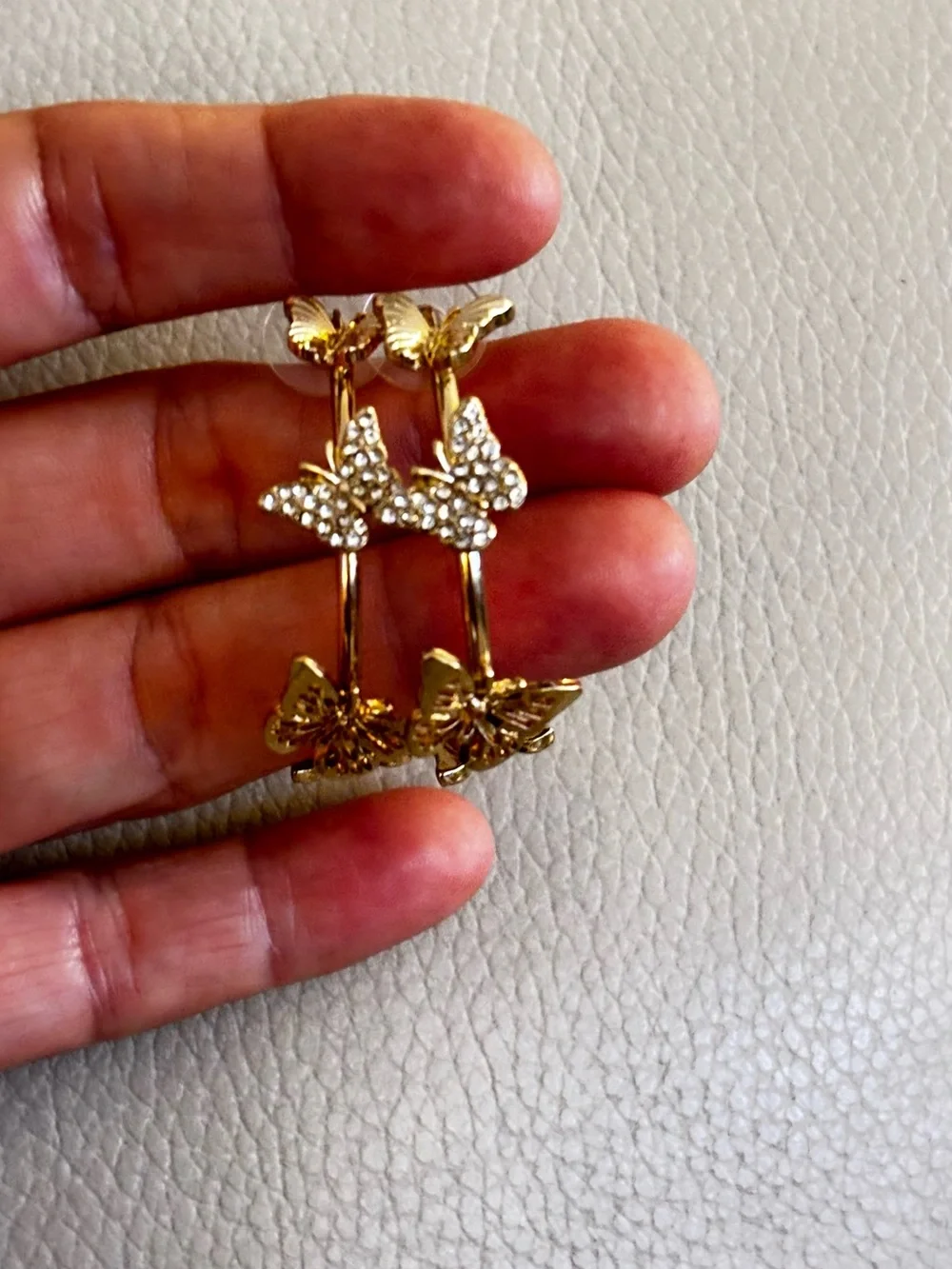 VTG 70s White Hoop & Crystal Gold Butterfly Earring Lot Good Quality